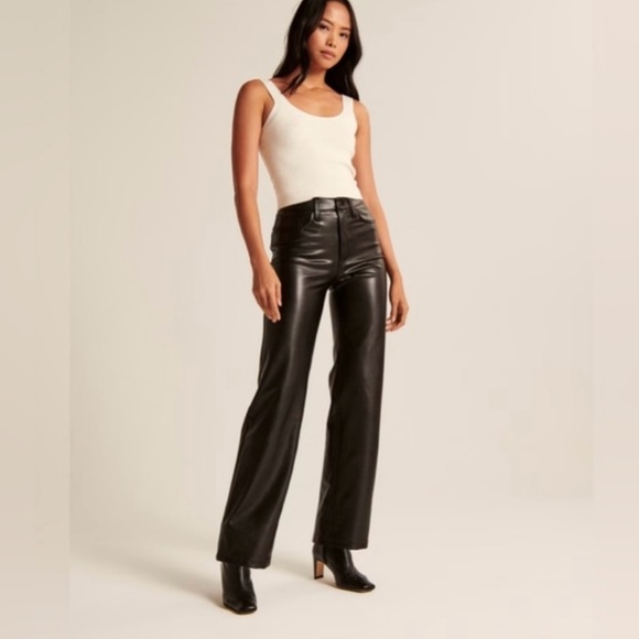Abercrombie & Fitch Pants - Abercrombie The 90s Straight Ultra High Rise Vegan Leather Pant curve love 4S 27